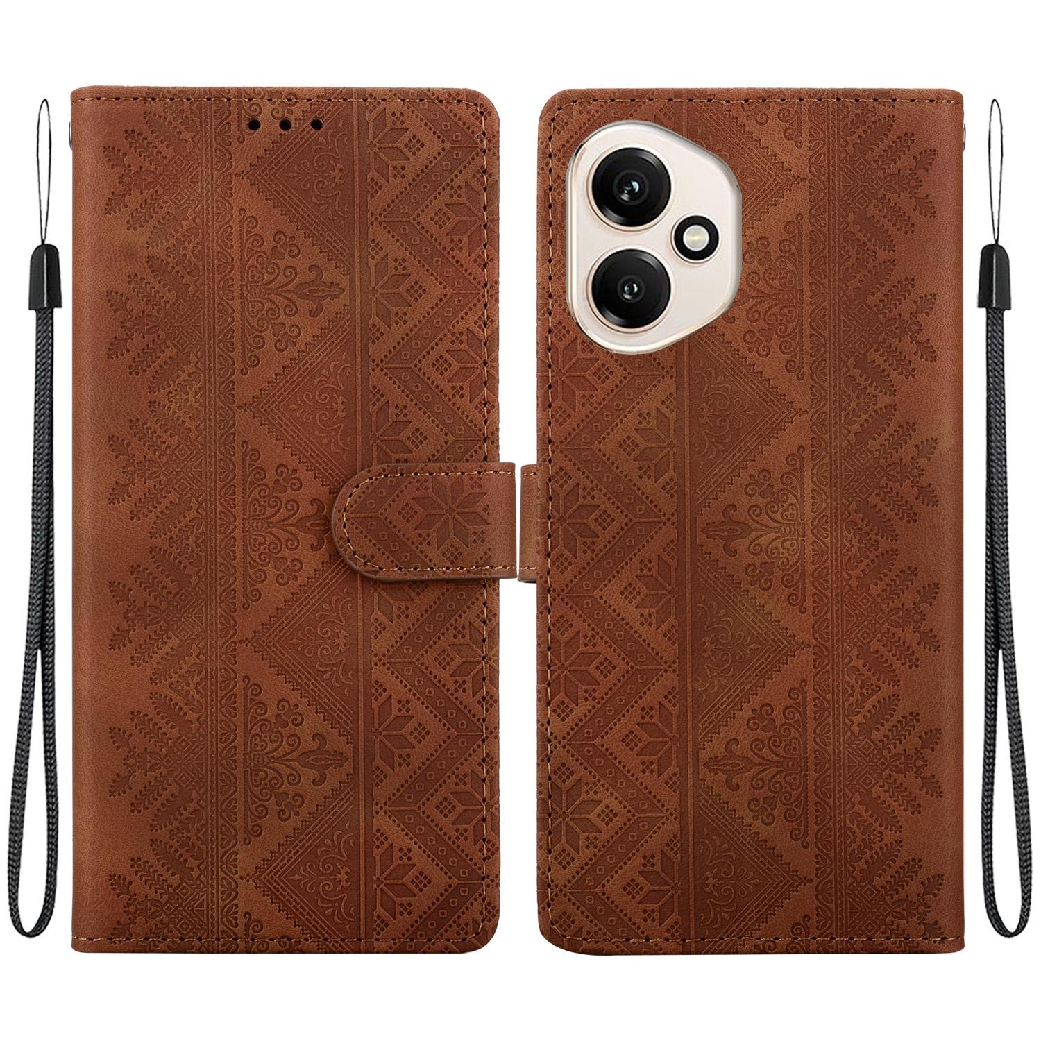 For Honor 400 Global 156.5mm Ethnic Pattern Embossed Vegan Leather Phone Case(Brown) - Shopkiz.com