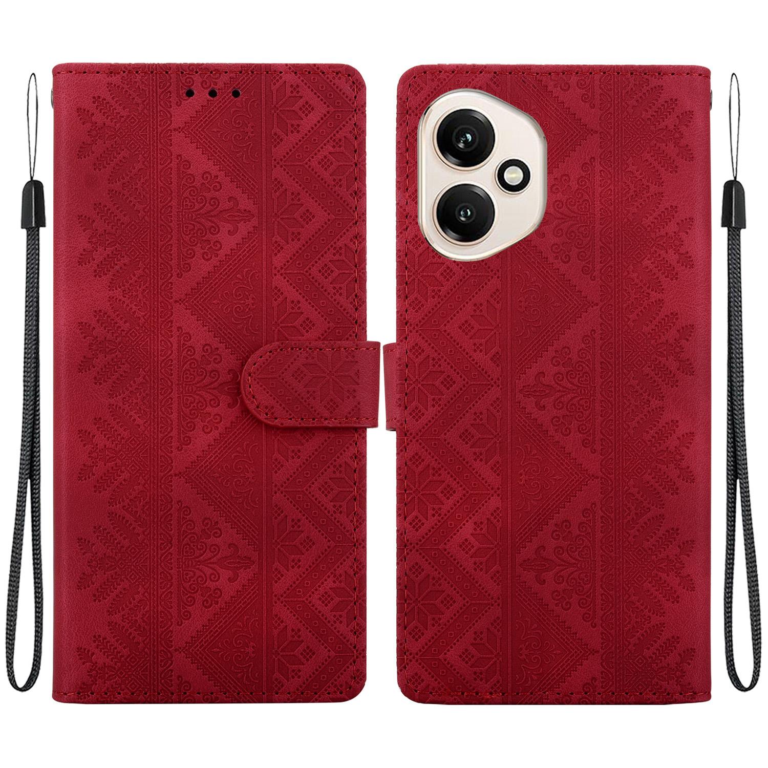 For Honor 400 Global 156.5mm Ethnic Pattern Embossed Vegan Leather Phone Case(Red) - Shopkiz.com
