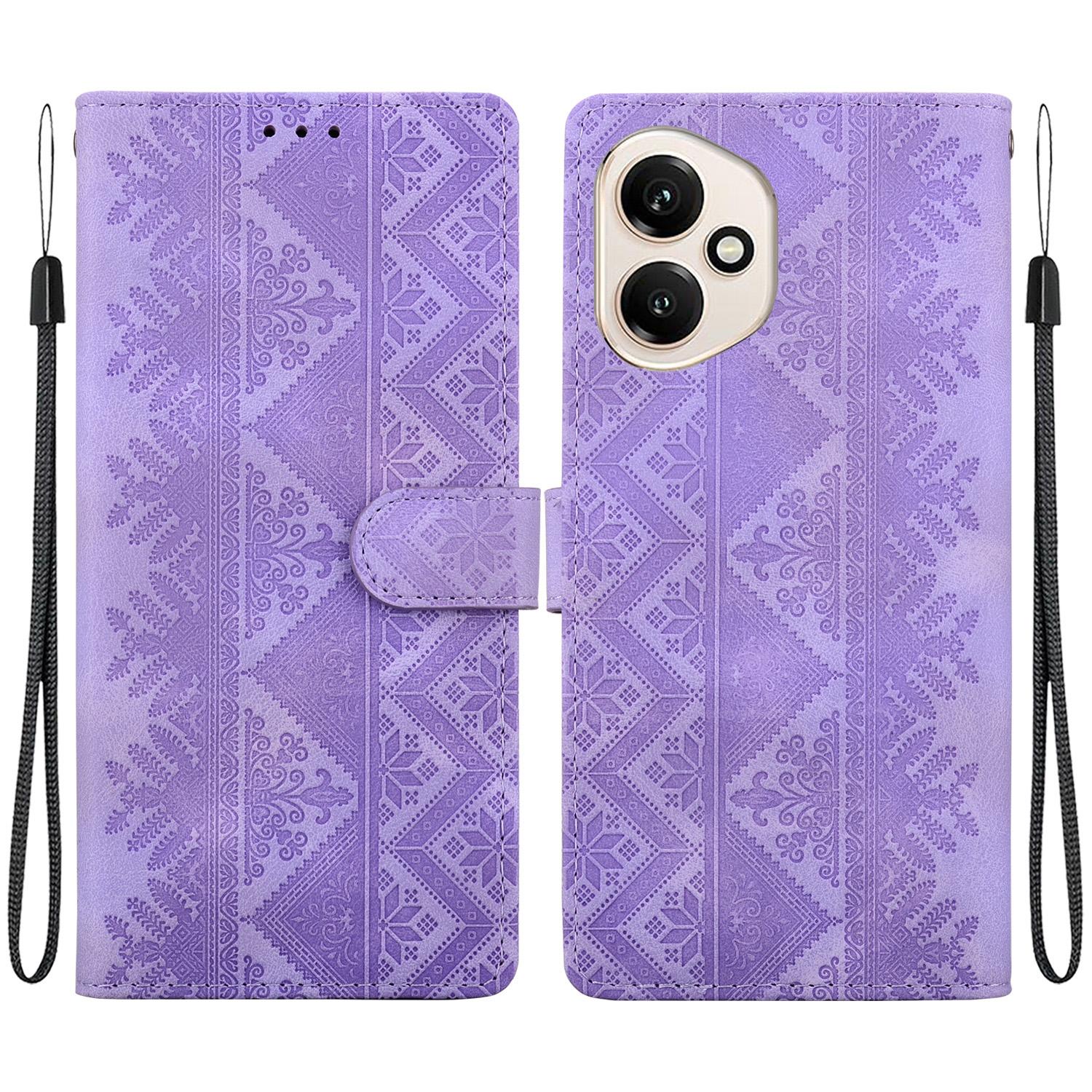 For Honor 400 Global 156.5mm Ethnic Pattern Embossed Vegan Leather Phone Case(Purple) - Shopkiz.com
