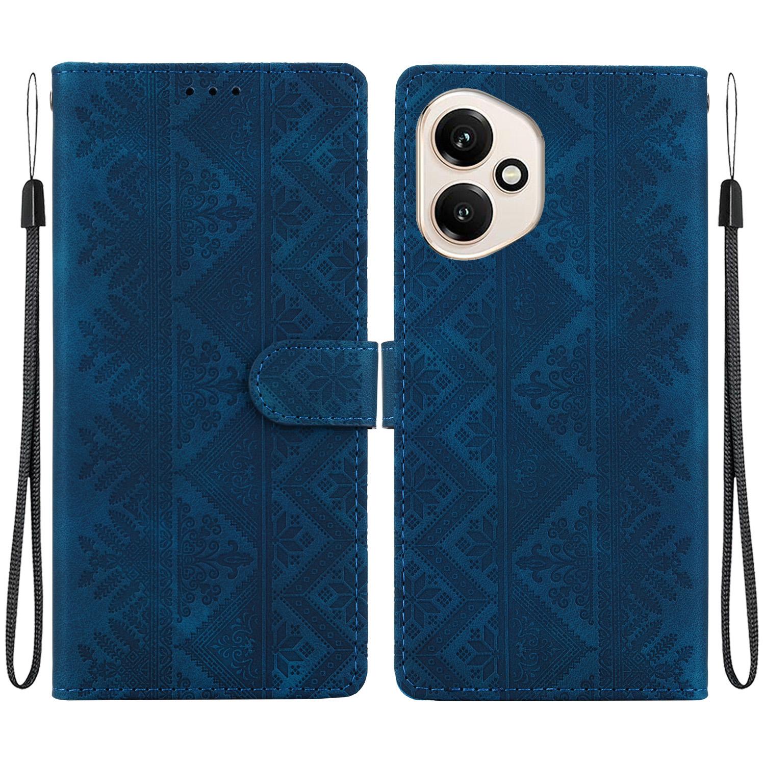 For Honor 400 Global 156.5mm Ethnic Pattern Embossed Vegan Leather Phone Case(Dark Blue) - Shopkiz.com