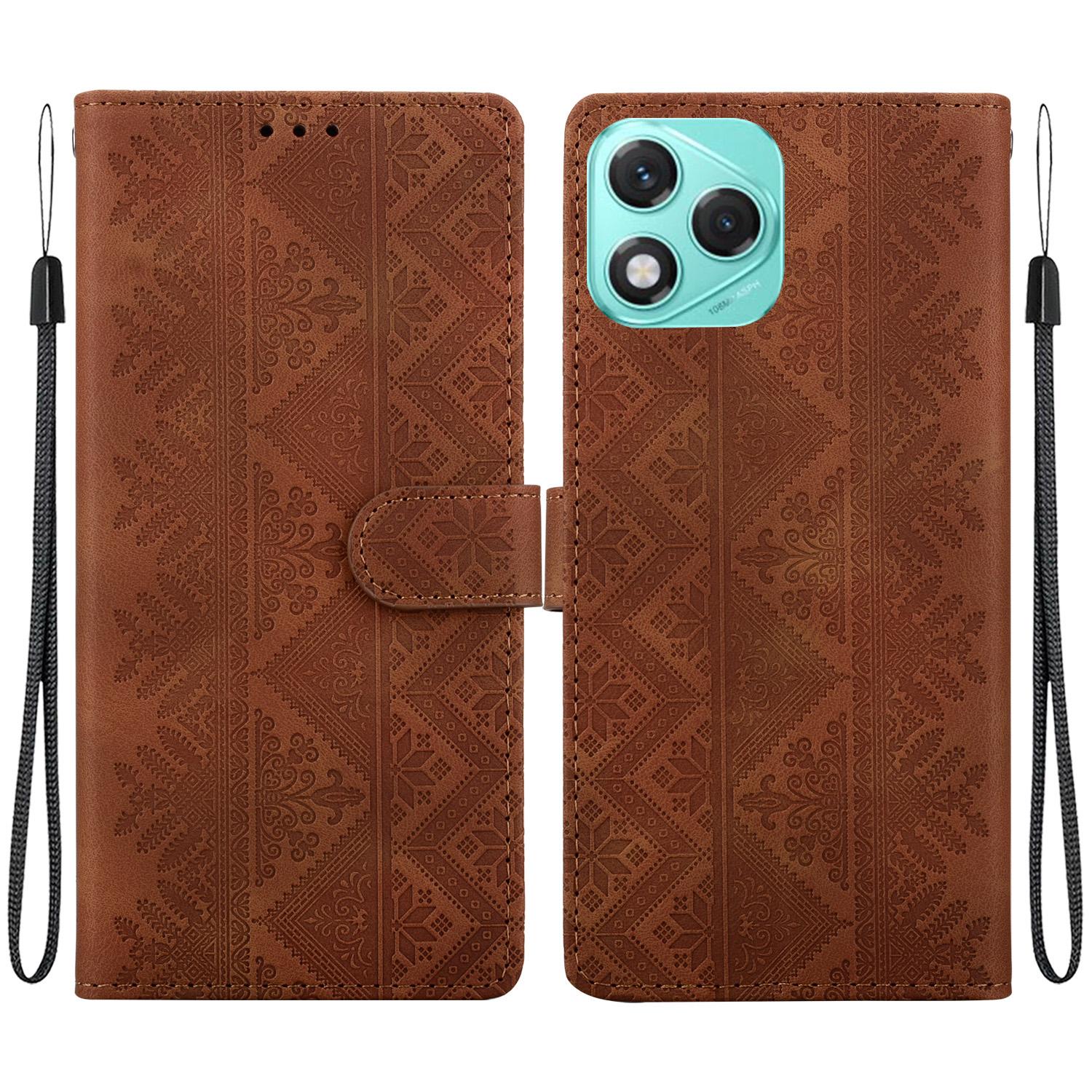 For Honor 400 Lite Global Ethnic Pattern Embossed Vegan Leather Phone Case(Brown) - Shopkiz.com