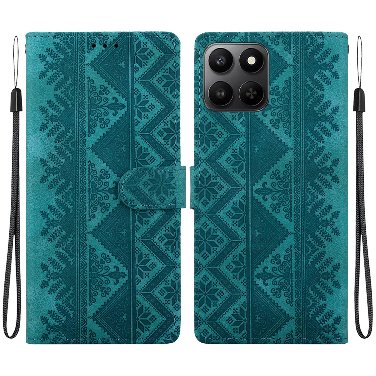 For Honor 400 Smart 5G Ethnic Pattern Embossed Vegan Leather Phone Case(Green) - Shopkiz.com