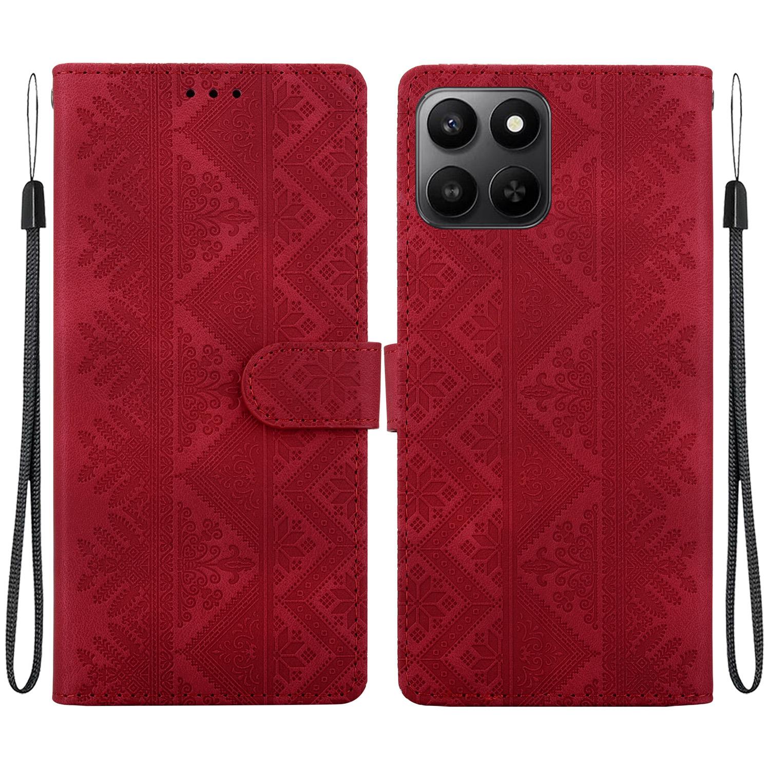 For Honor 400 Smart 5G Ethnic Pattern Embossed Vegan Leather Phone Case(Red) - Shopkiz.com