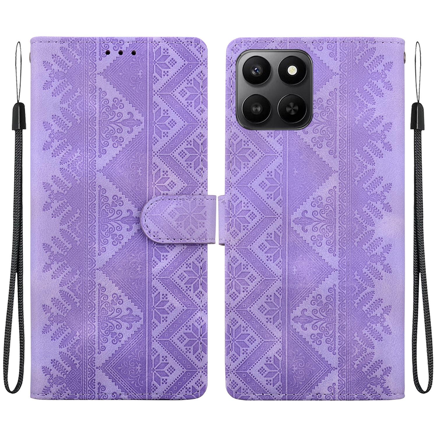 For Honor 400 Smart 5G Ethnic Pattern Embossed Vegan Leather Phone Case(Purple) - Shopkiz.com