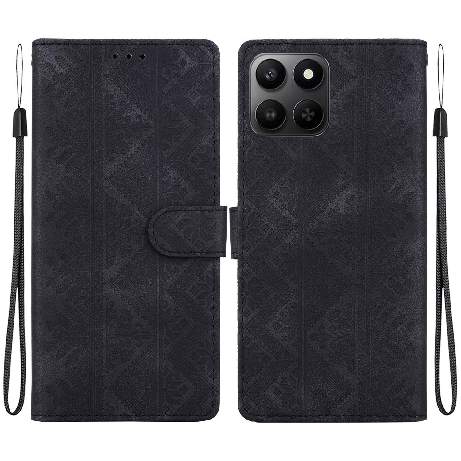 For Honor 400 Smart 5G Ethnic Pattern Embossed Vegan Leather Phone Case(Black) - Shopkiz.com