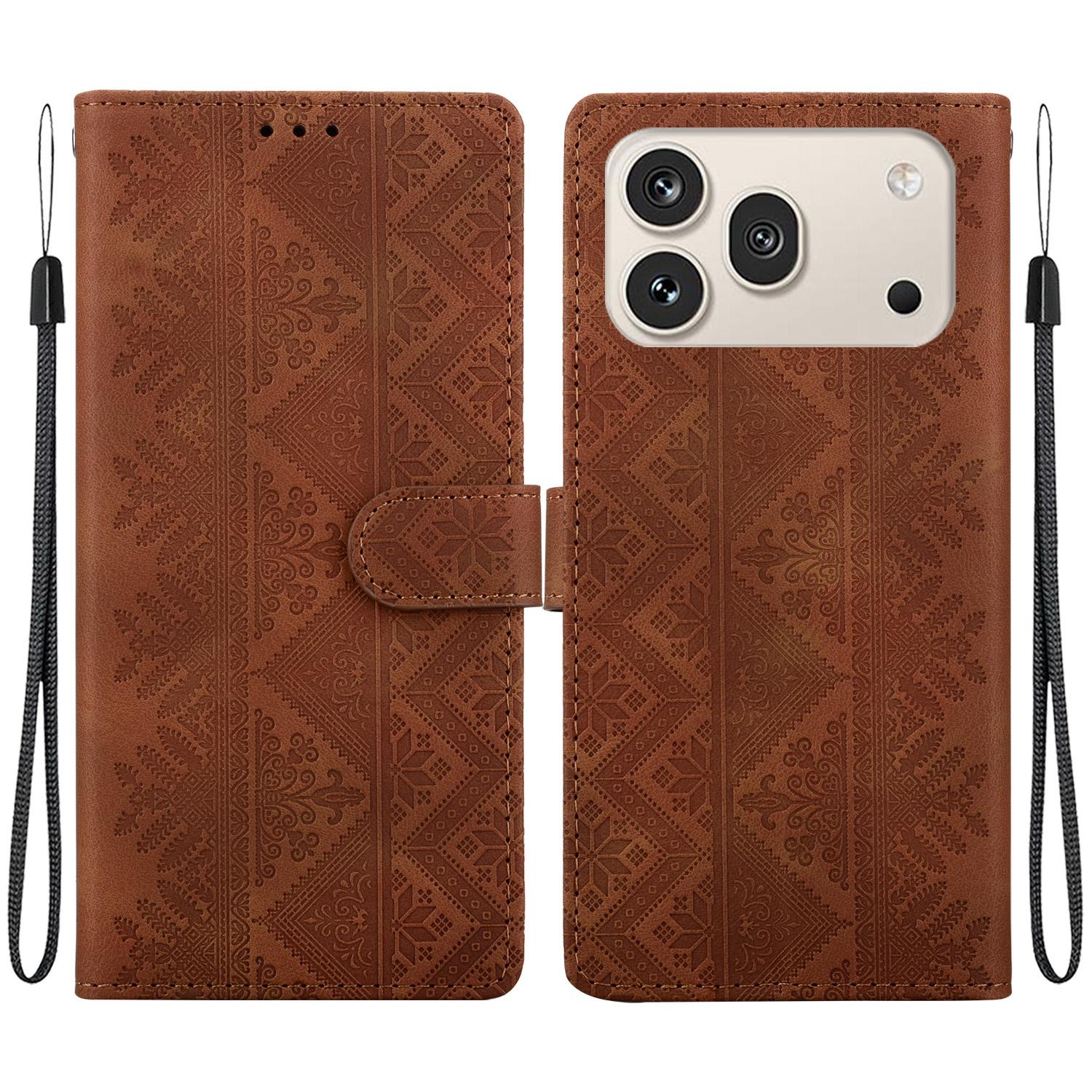 For Honor 600 Global / 600 Pro Global Ethnic Pattern Embossed Vegan Leather Phone Case(Brown) - Shopkiz.com