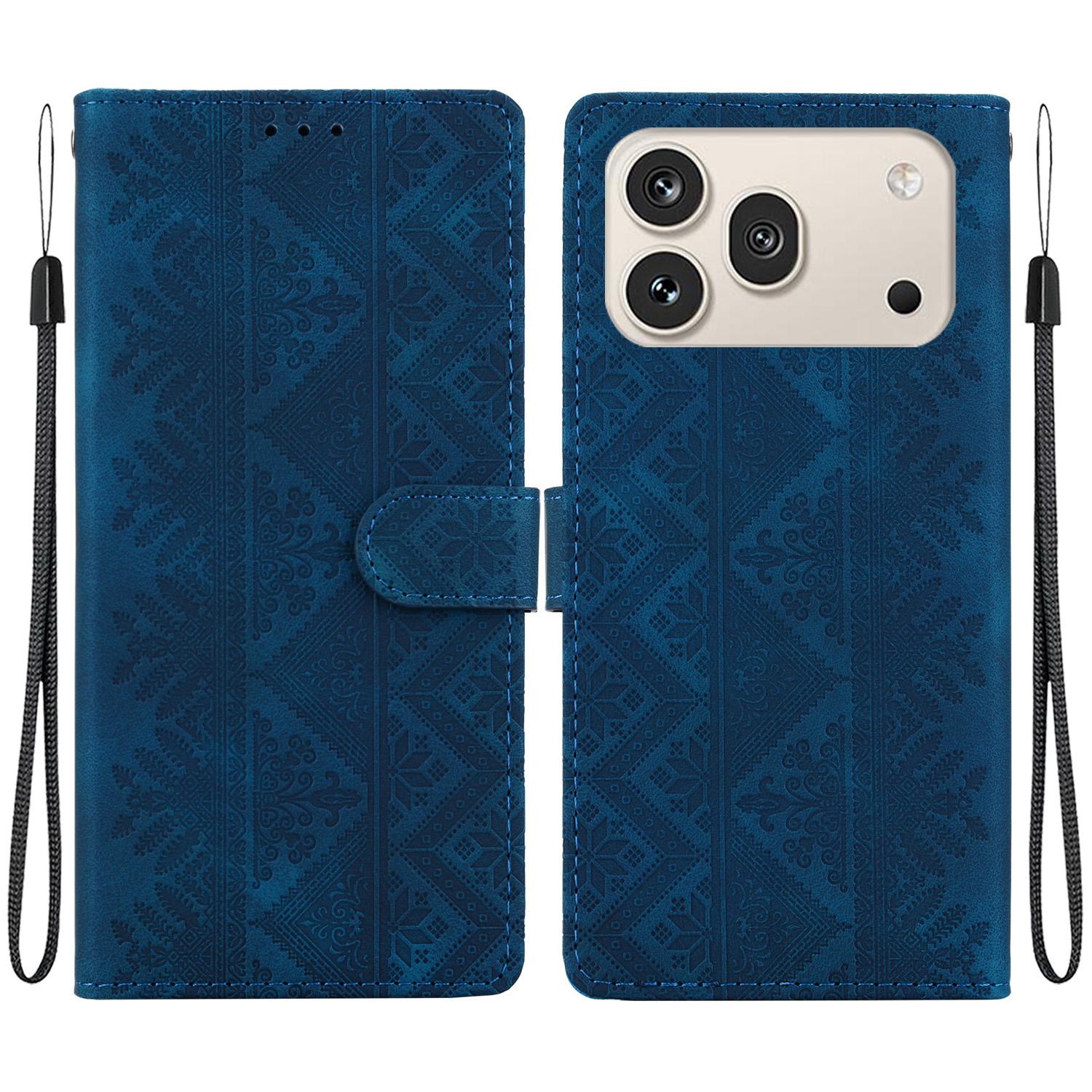For Honor 600 Global / 600 Pro Global Ethnic Pattern Embossed Vegan Leather Phone Case(Dark Blue) - Shopkiz.com