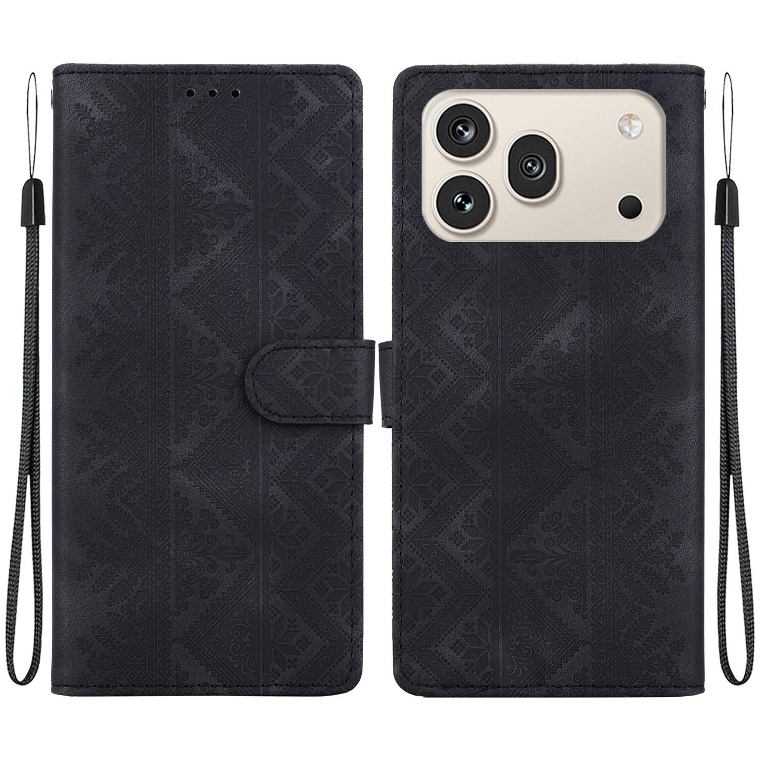 For Honor 600 Global / 600 Pro Global Ethnic Pattern Embossed Vegan Leather Phone Case(Black) - Shopkiz.com