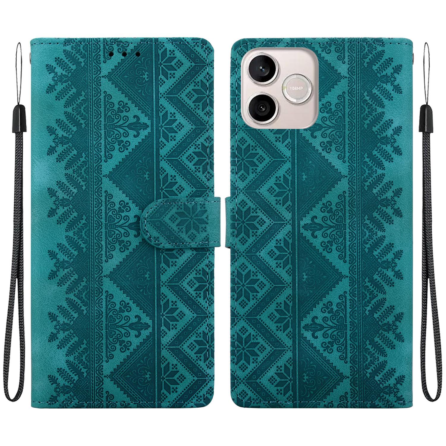 For Honor 600 Lite Global / 500 Smart Global Ethnic Pattern Embossed Vegan Leather Phone Case(Green) - Shopkiz.com