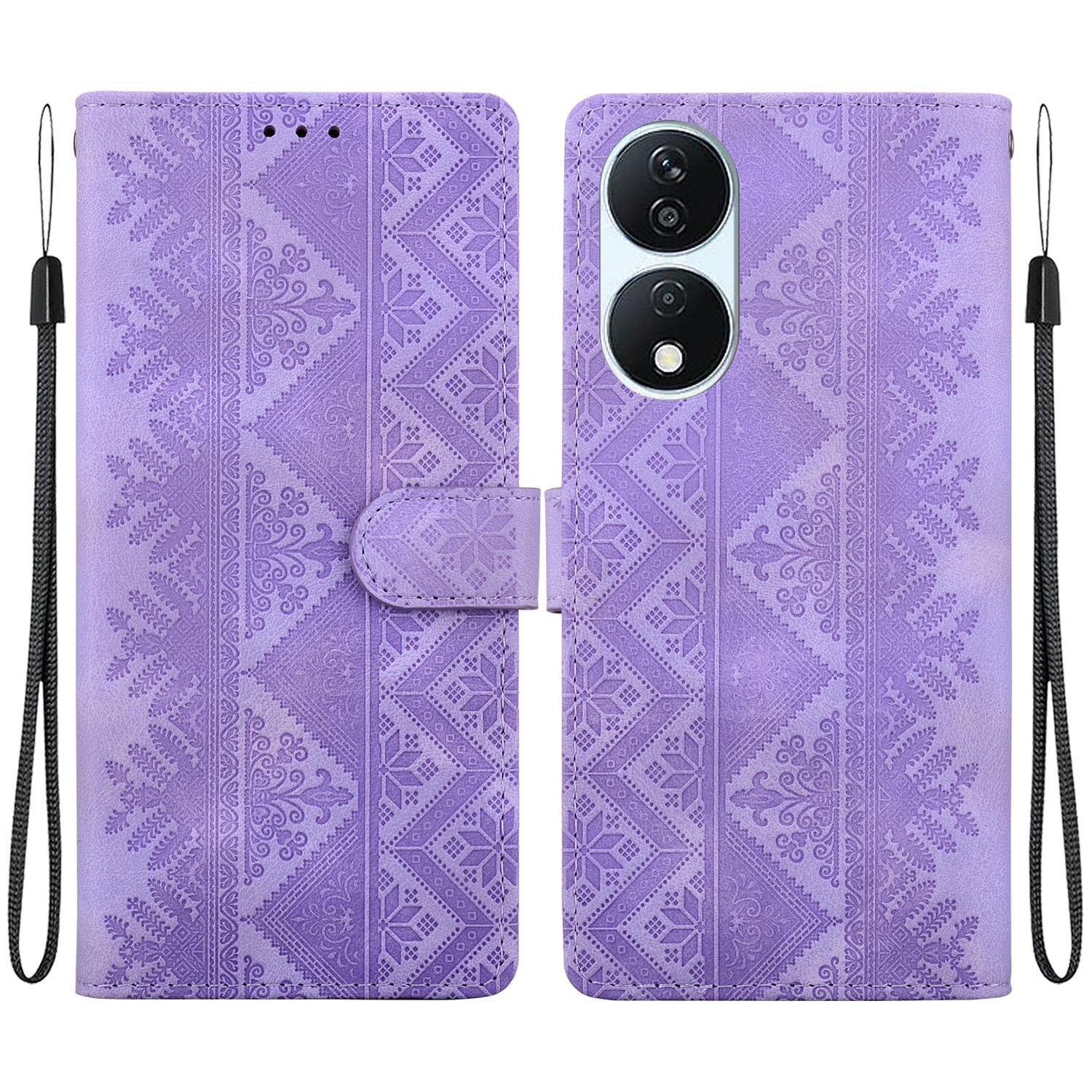 For Honor Play 50 Plus / X7b 4G / 5G Ethnic Pattern Embossed Vegan Leather Phone Case(Purple) - Shopkiz.com