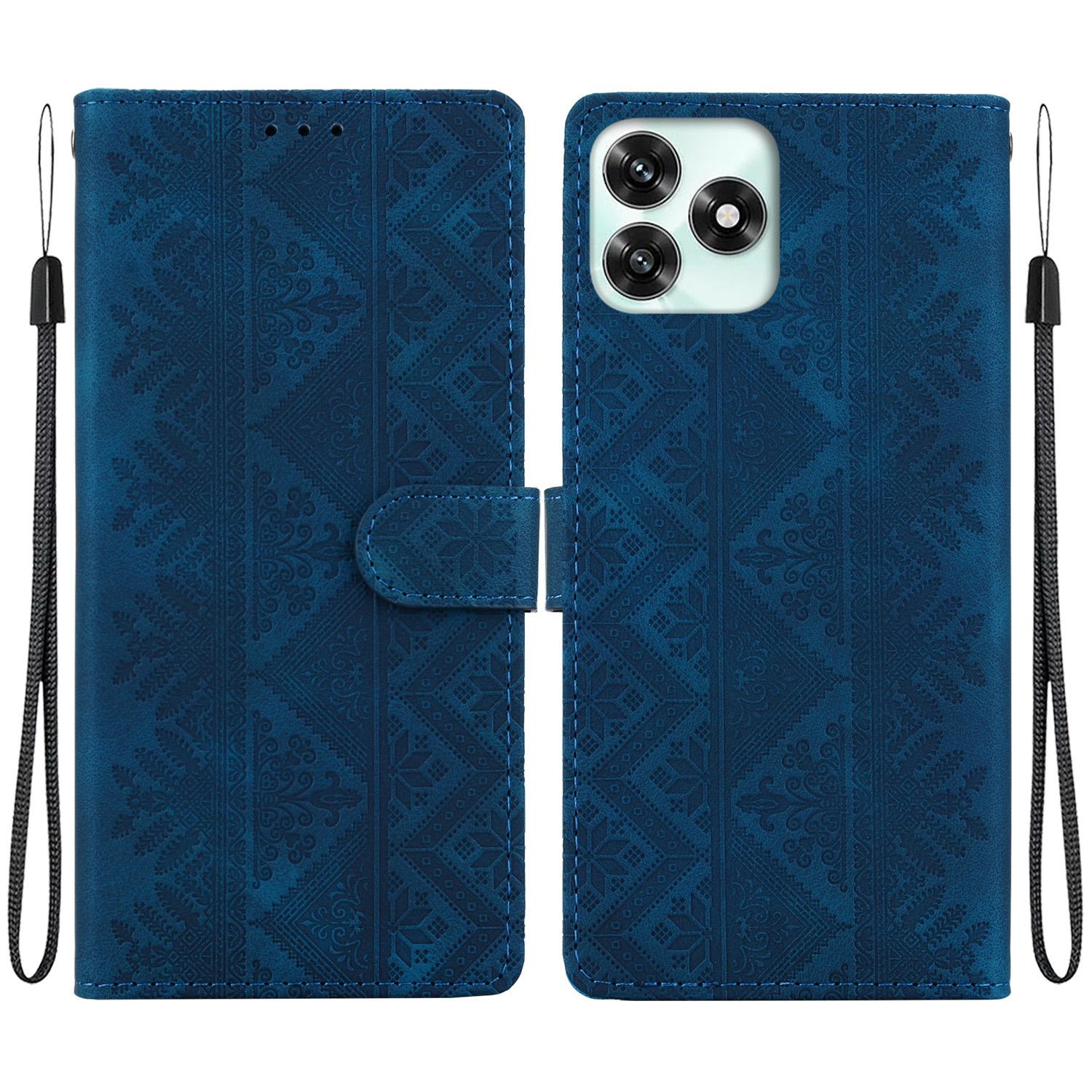 For Honor X5c 4G / X5c Plus Ethnic Pattern Embossed Vegan Leather Phone Case(Dark Blue) - Shopkiz.com