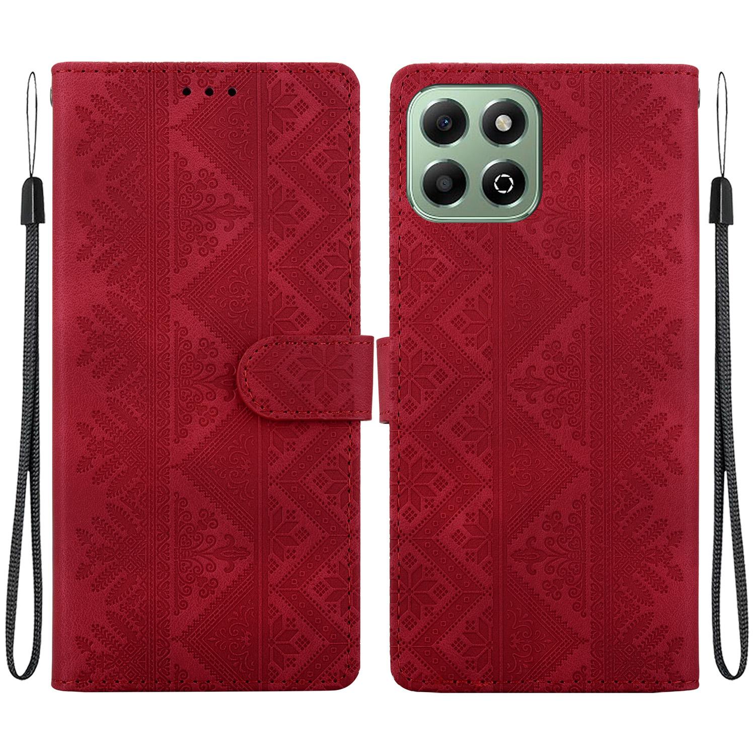 For Honor X6b 4G / X6c 4G Ethnic Pattern Embossed Vegan Leather Phone Case(Red) - Shopkiz.com