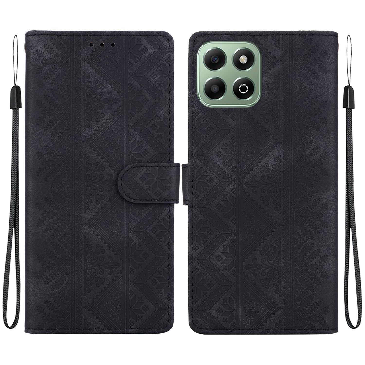 For Honor X6b 4G / X6c 4G Ethnic Pattern Embossed Vegan Leather Phone Case(Black) - Shopkiz.com