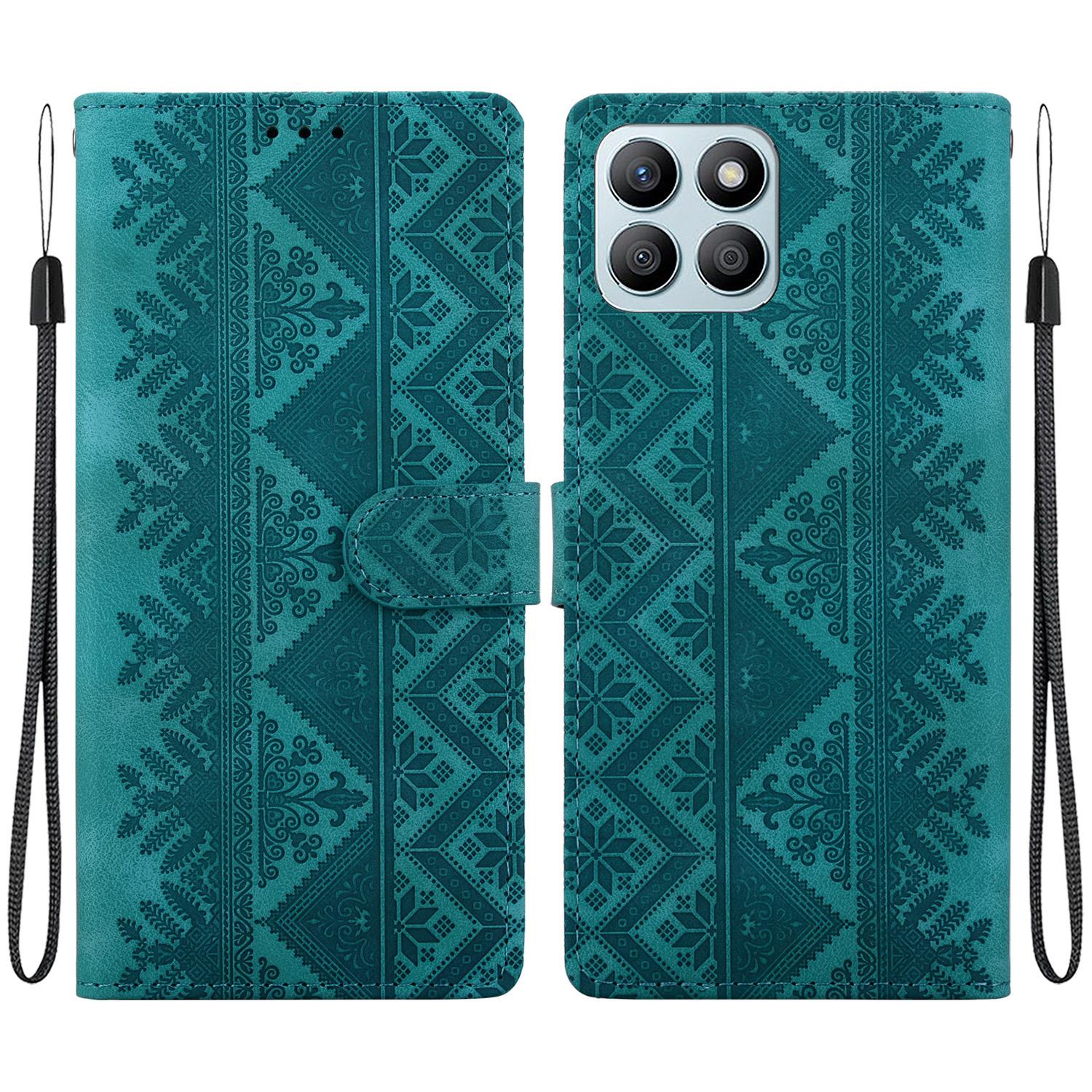 For Honor X8b 4G Ethnic Pattern Embossed Vegan Leather Phone Case(Green) - Shopkiz.com