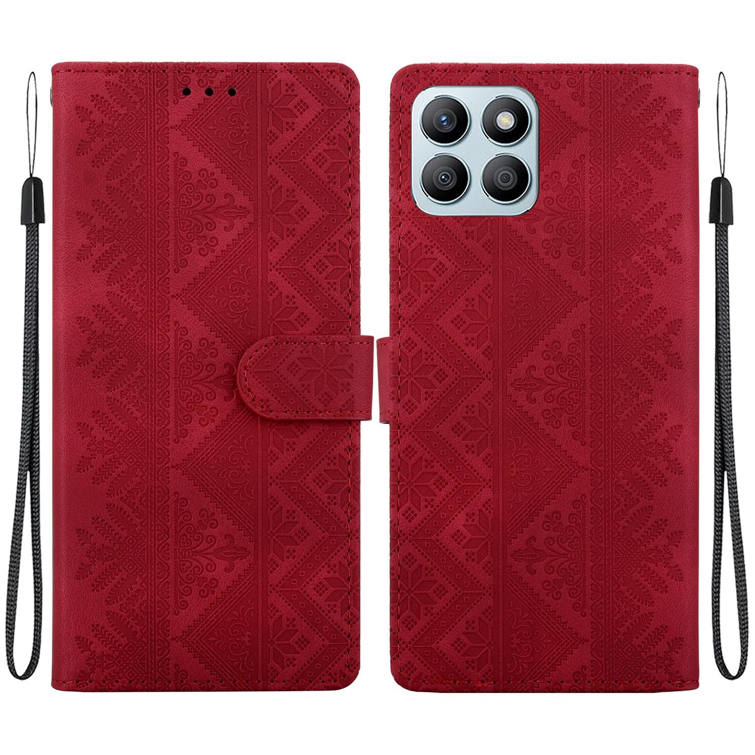 For Honor X8b 4G Ethnic Pattern Embossed Vegan Leather Phone Case(Red) - Shopkiz.com