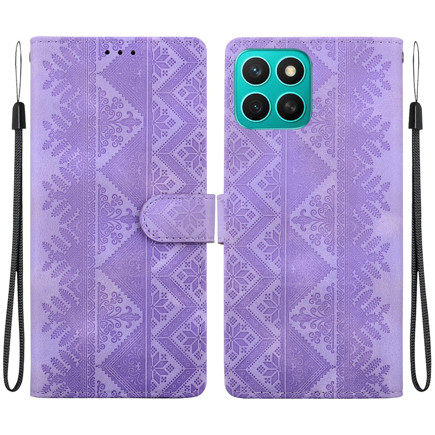 For Honor X8c 4G Ethnic Pattern Embossed Vegan Leather Phone Case(Purple) - Shopkiz.com