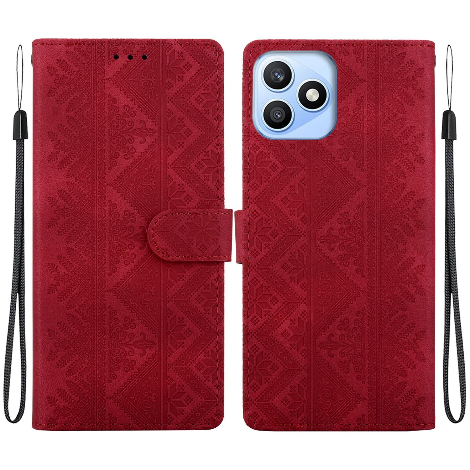 For Honor X8d 4G Ethnic Pattern Embossed Vegan Leather Phone Case(Red) - Shopkiz.com