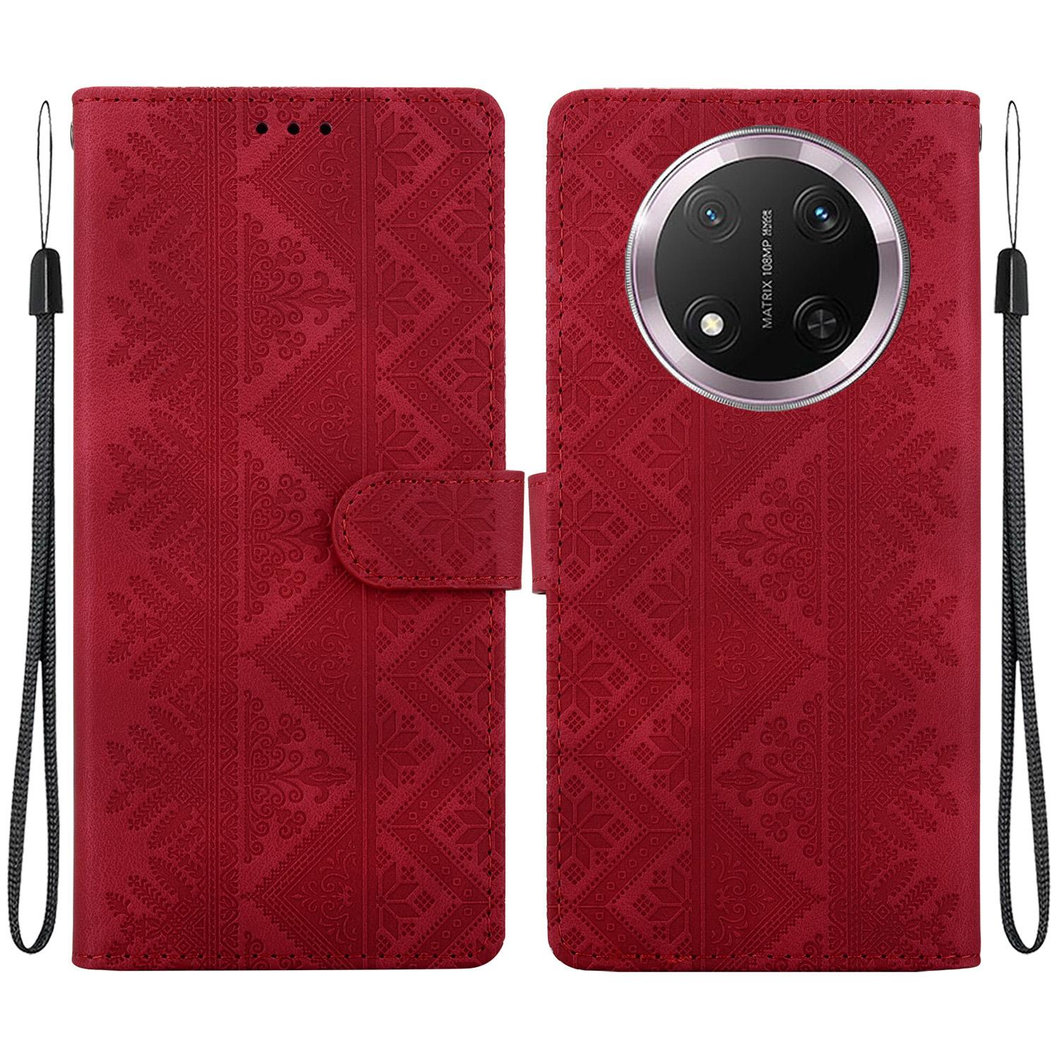 For Honor X9c Ethnic Pattern Embossed Vegan Leather Phone Case(Red) - Shopkiz.com