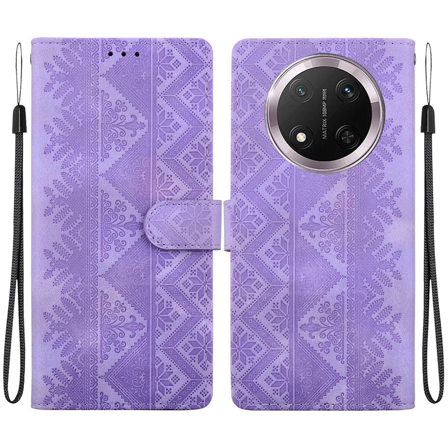 For Honor X9c Ethnic Pattern Embossed Vegan Leather Phone Case(Purple) - Shopkiz.com