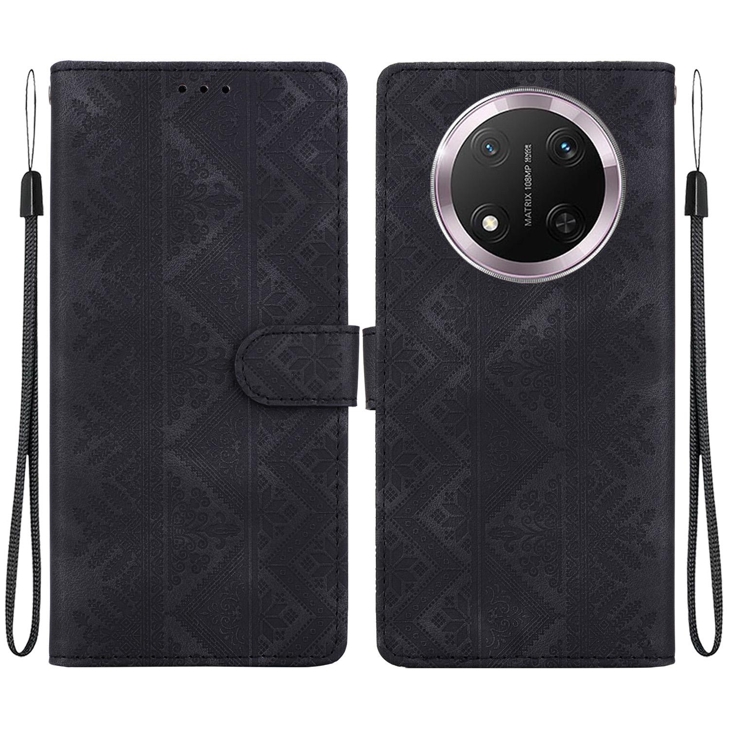 For Honor X9c Ethnic Pattern Embossed Vegan Leather Phone Case(Black) - Shopkiz.com