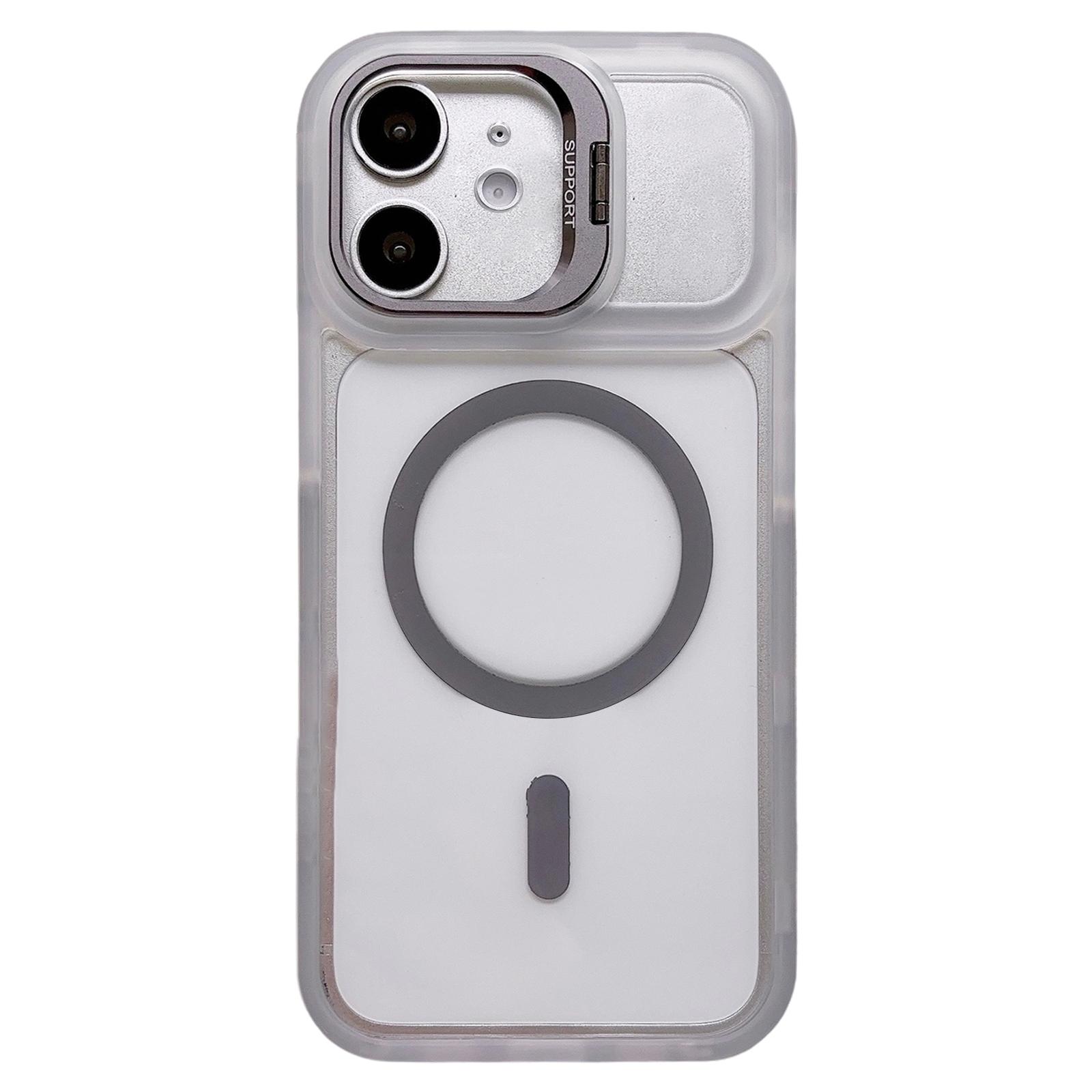 For iPhone 12 Dual-Color Magnetic Lens Holder Phone Case(Grey) - Shopkiz.com