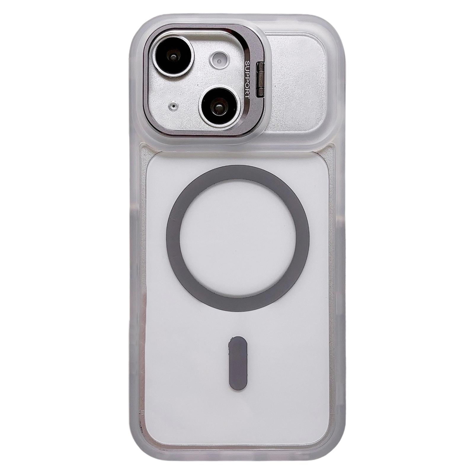 For iPhone 13 Dual-Color Magnetic Lens Holder Phone Case(Grey) - Shopkiz.com