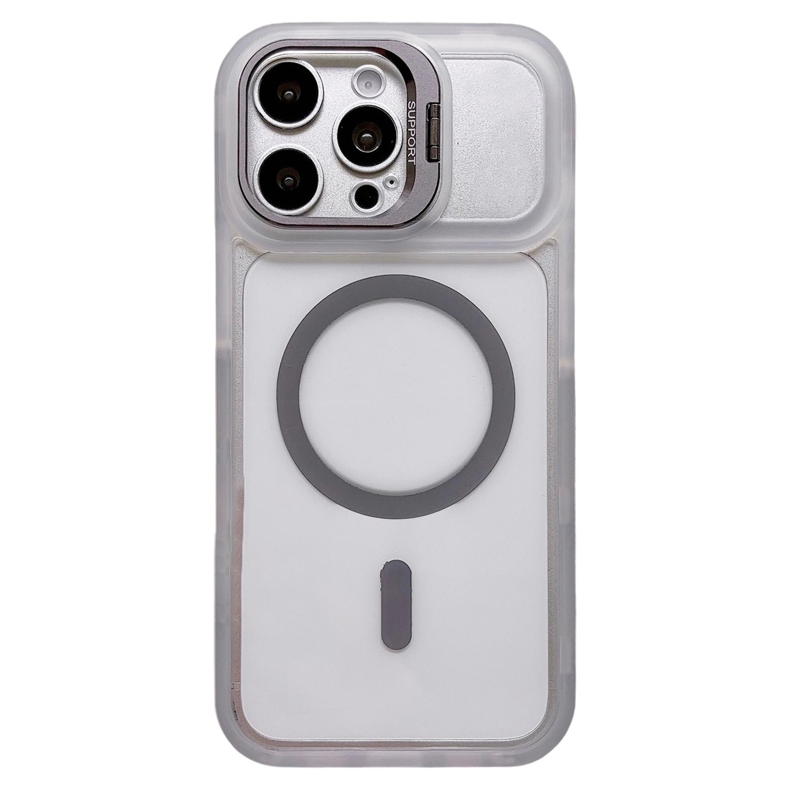 For iPhone 13 Pro Max Dual-Color Magnetic Lens Holder Phone Case(Grey) - Shopkiz.com