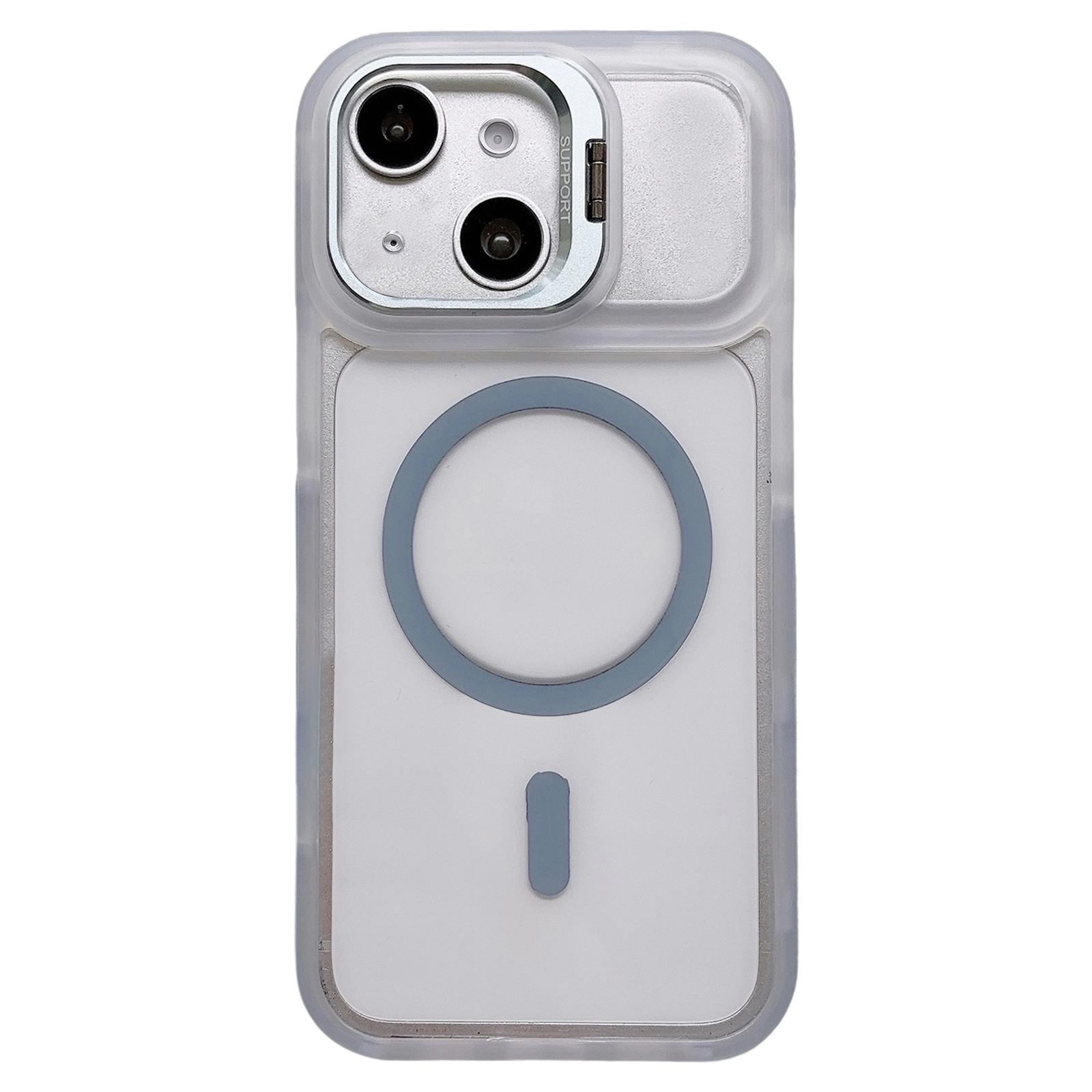 For iPhone 15 Dual-Color Magnetic Lens Holder Phone Case(Blue) - Shopkiz.com