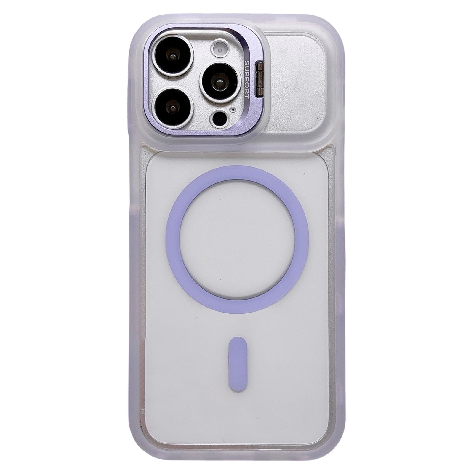 For iPhone 15 Pro Max Dual-Color Magnetic Lens Holder Phone Case(Purple) - Shopkiz.com