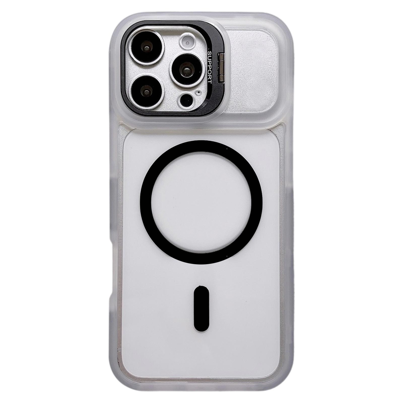 For iPhone 16 Pro Dual-Color Magnetic Lens Holder Phone Case(Black) - Shopkiz.com