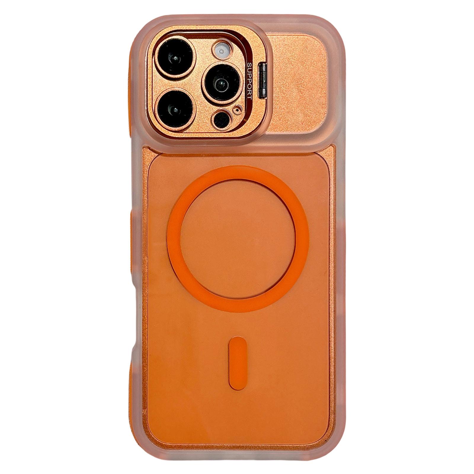For iPhone 16 Pro Dual-Color Magnetic Lens Holder Phone Case(Orange) - Shopkiz.com