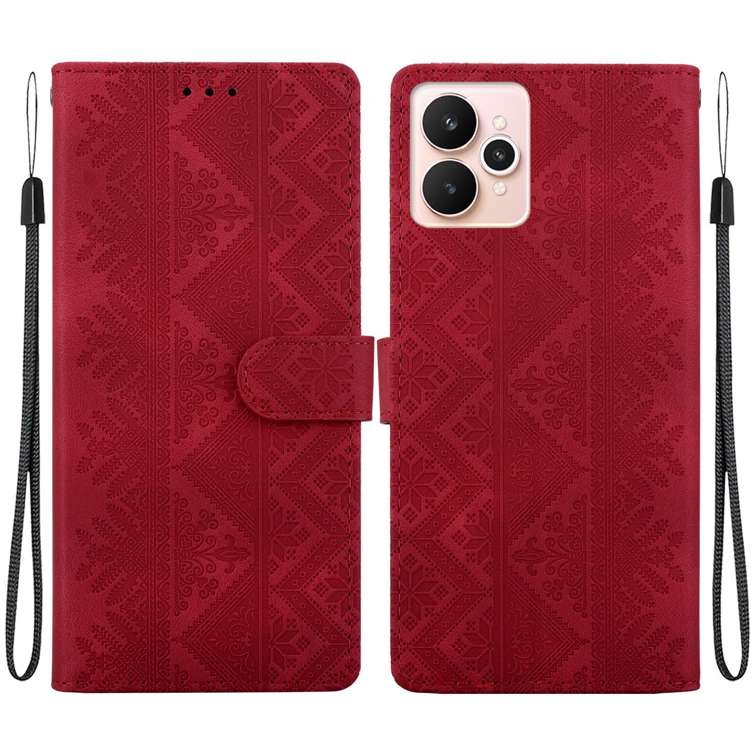 For Realme 15 5G / Realme 15 Pro 5G Ethnic Pattern Embossed Vegan Leather Phone Case(Red) - Shopkiz.com