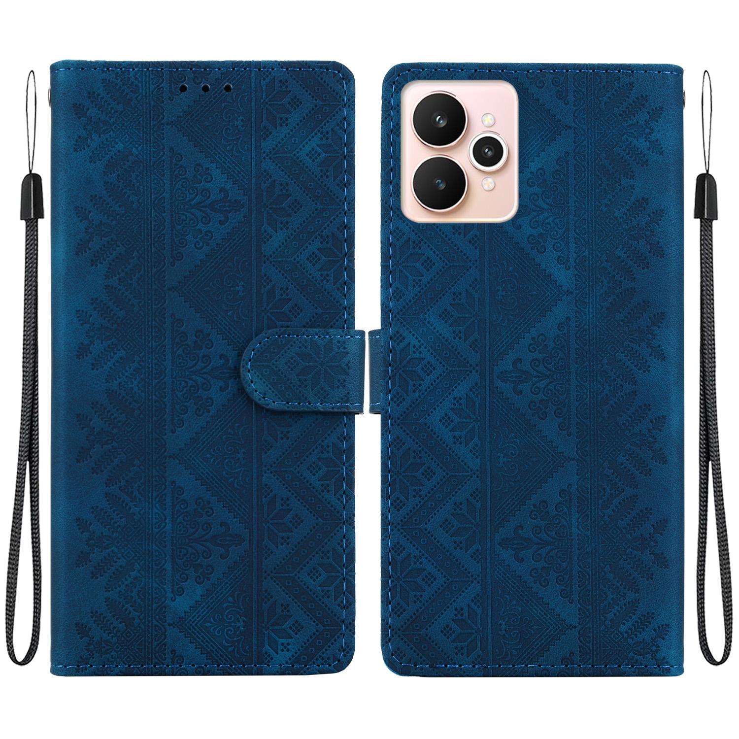 For Realme 15 5G / Realme 15 Pro 5G Ethnic Pattern Embossed Vegan Leather Phone Case(Dark Blue) - Shopkiz.com