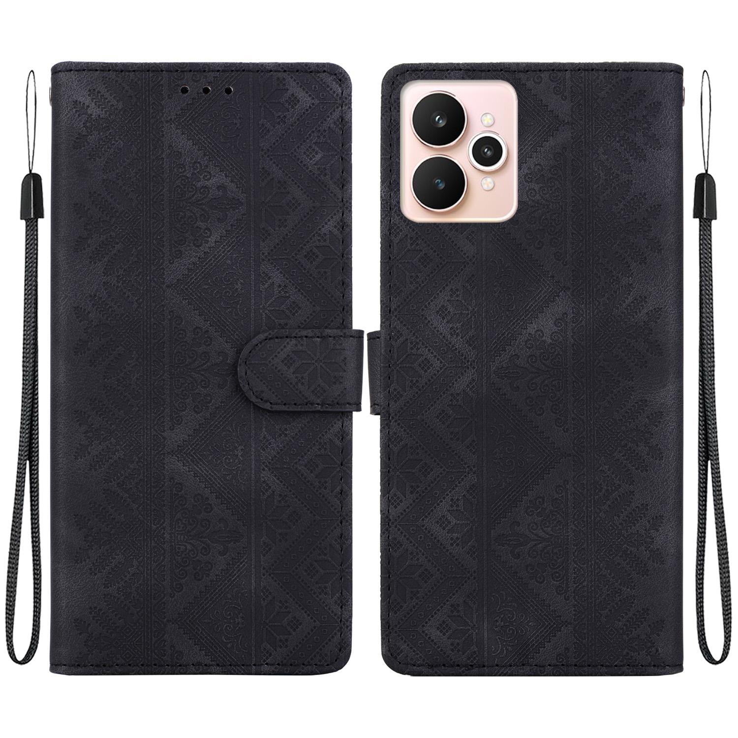 For Realme 15 5G / Realme 15 Pro 5G Ethnic Pattern Embossed Vegan Leather Phone Case(Black) - Shopkiz.com