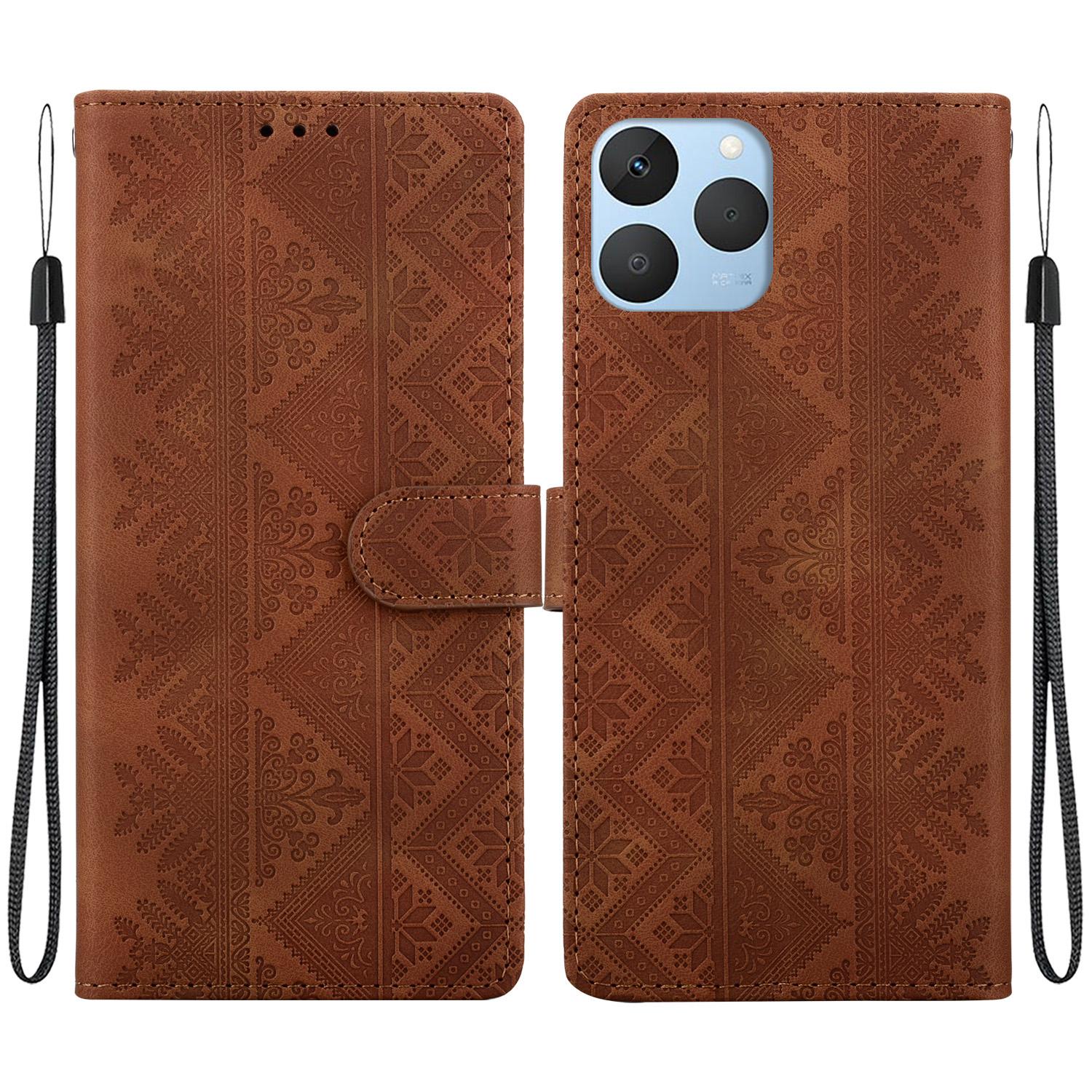 For Realme 15T 5G Ethnic Pattern Embossed Vegan Leather Phone Case(Brown) - Shopkiz.com