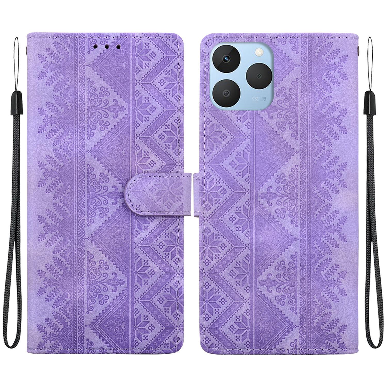 For Realme 15T 5G Ethnic Pattern Embossed Vegan Leather Phone Case(Purple) - Shopkiz.com