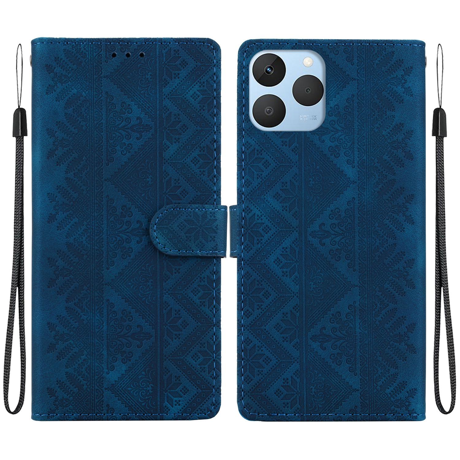 For Realme 15T 5G Ethnic Pattern Embossed Vegan Leather Phone Case(Dark Blue) - Shopkiz.com
