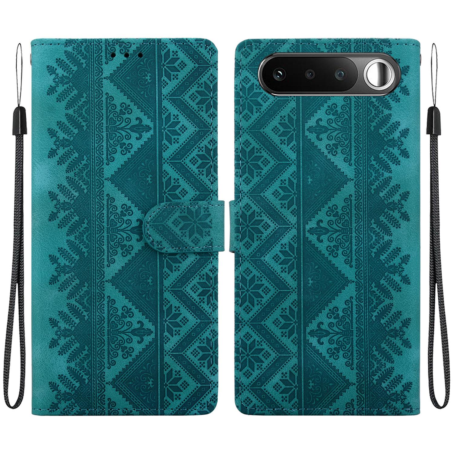 For Realme 16 5G Ethnic Pattern Embossed Vegan Leather Phone Case(Green) - Shopkiz.com