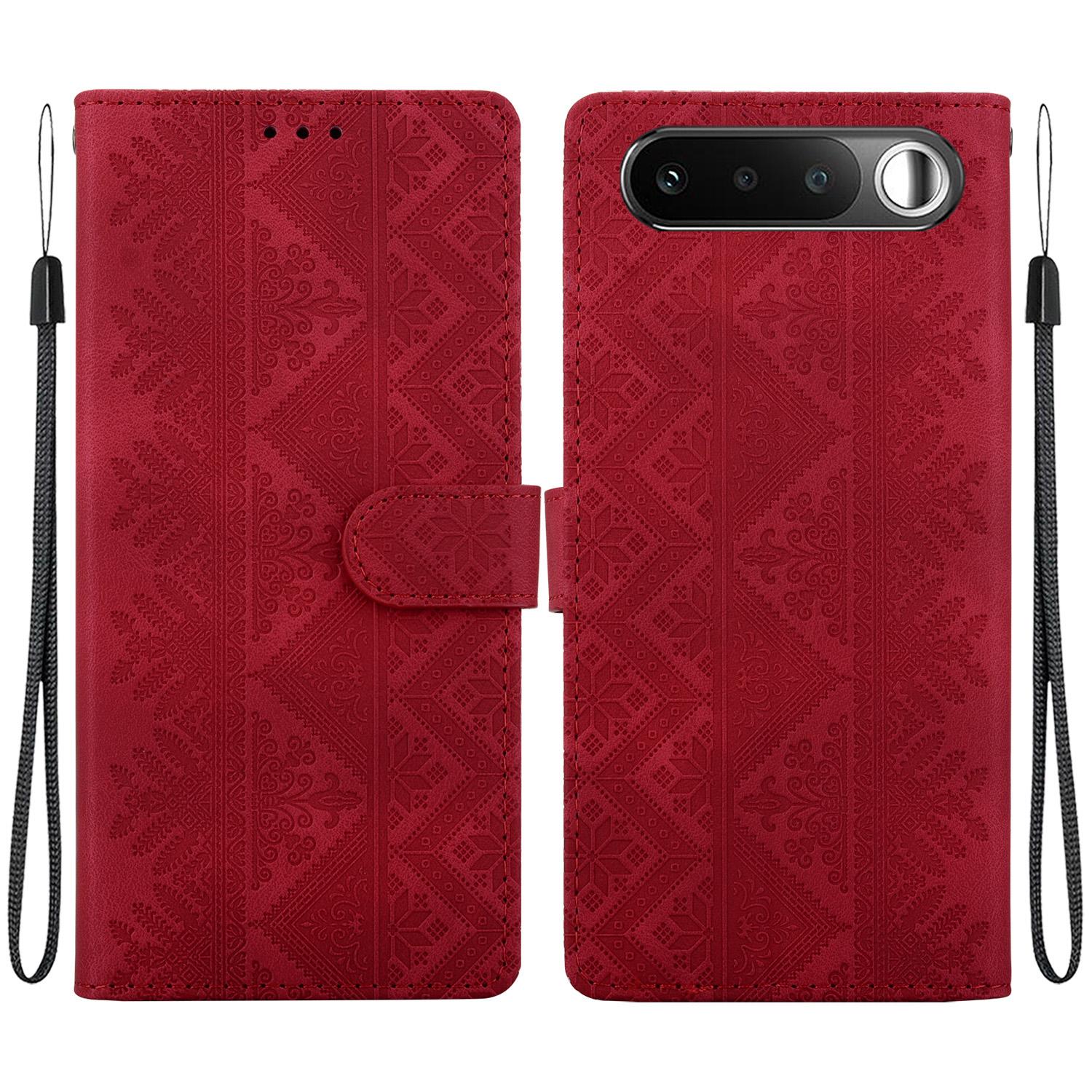For Realme 16 5G Ethnic Pattern Embossed Vegan Leather Phone Case(Red) - Shopkiz.com