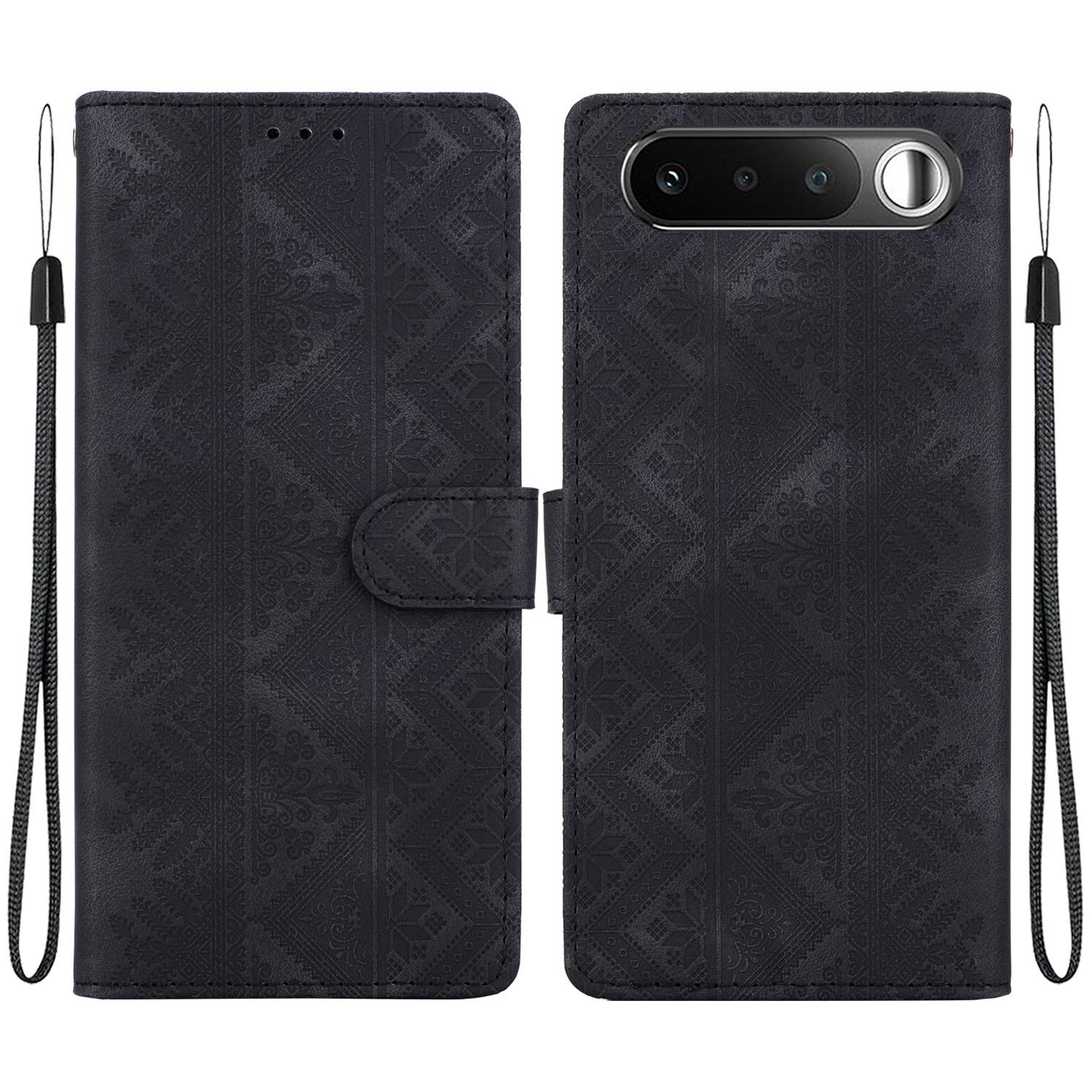 For Realme 16 5G Ethnic Pattern Embossed Vegan Leather Phone Case(Black) - Shopkiz.com