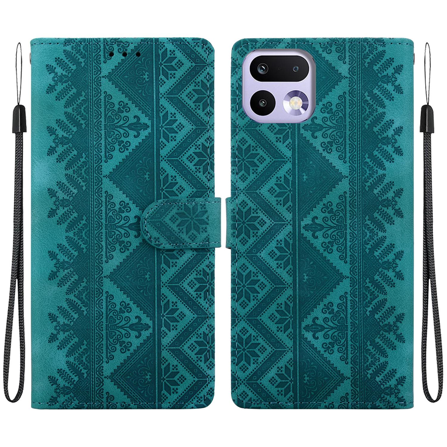 For Realme 16 Pro 5G Ethnic Pattern Embossed Vegan Leather Phone Case(Green) - Shopkiz.com