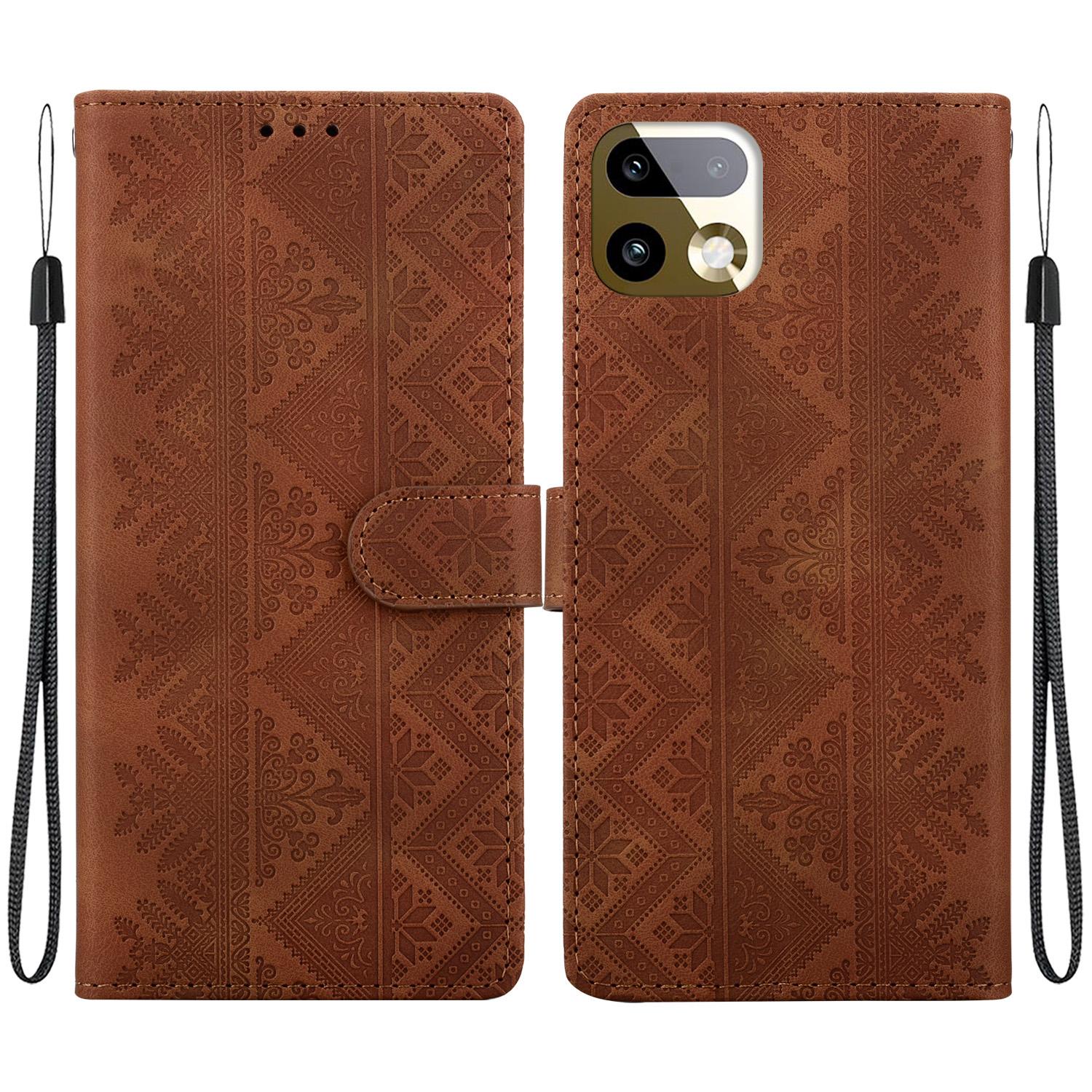 For Realme 16 Pro+ 5G Ethnic Pattern Embossed Vegan Leather Phone Case(Brown) - Shopkiz.com