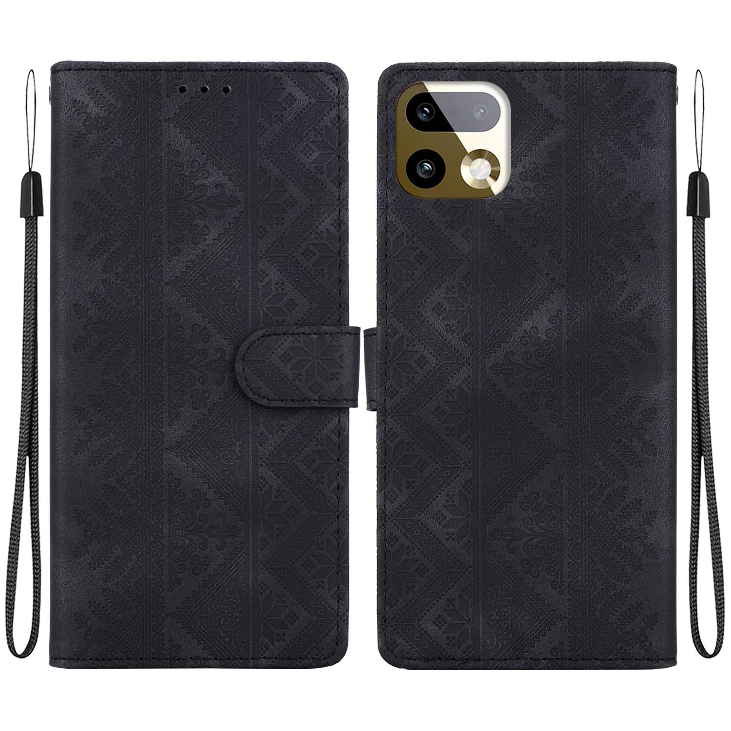 For Realme 16 Pro+ 5G Ethnic Pattern Embossed Vegan Leather Phone Case(Black) - Shopkiz.com
