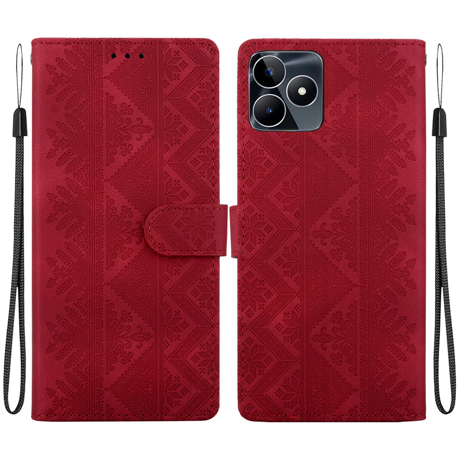 For Realme C53 / Narzo N53 / Note 50 / C51 Ethnic Pattern Embossed Vegan Leather Phone Case(Red) - Shopkiz.com