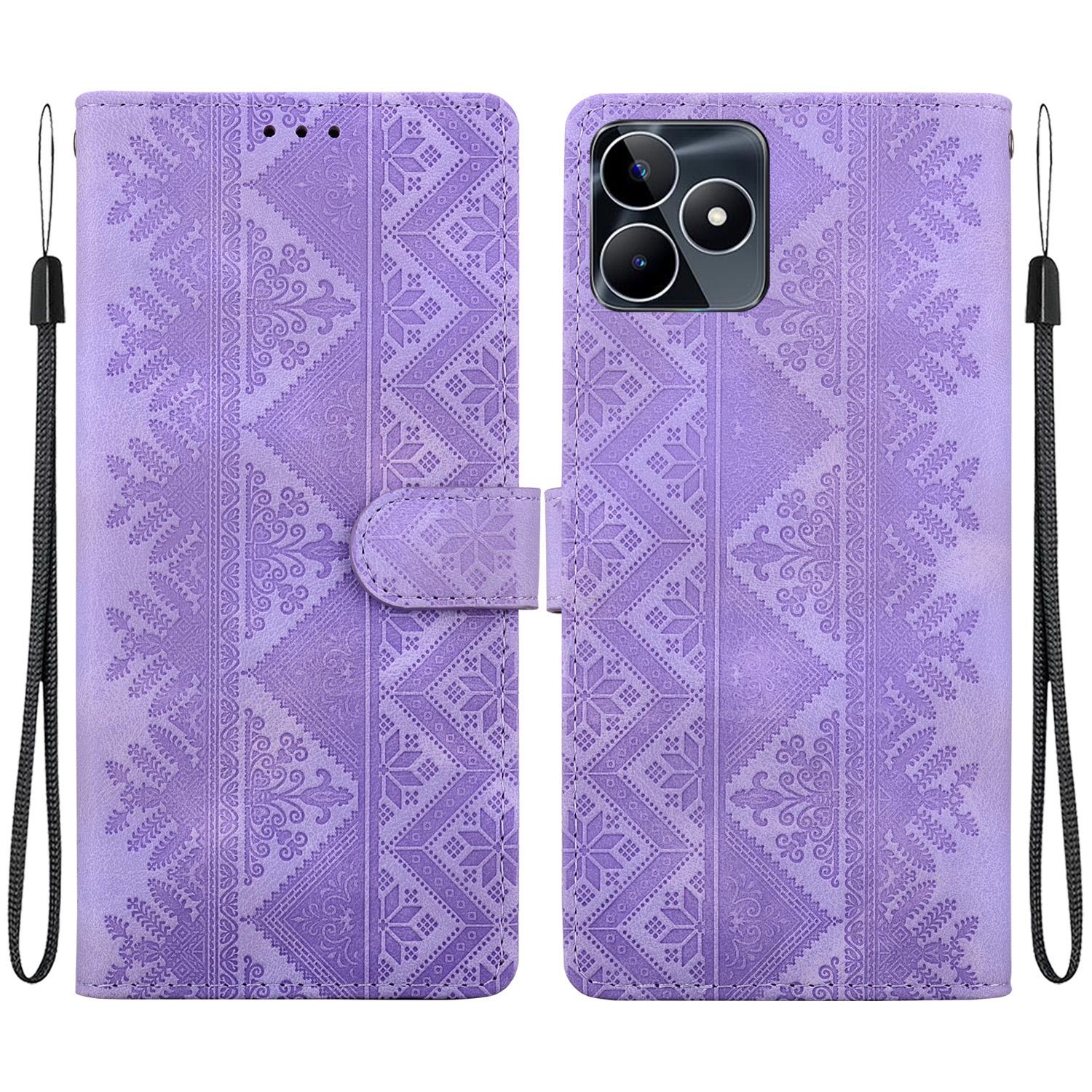 For Realme C53 / Narzo N53 / Note 50 / C51 Ethnic Pattern Embossed Vegan Leather Phone Case(Purple) - Shopkiz.com