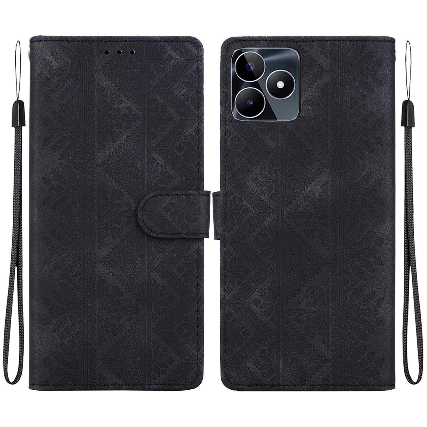 For Realme C53 / Narzo N53 / Note 50 / C51 Ethnic Pattern Embossed Vegan Leather Phone Case(Black) - Shopkiz.com