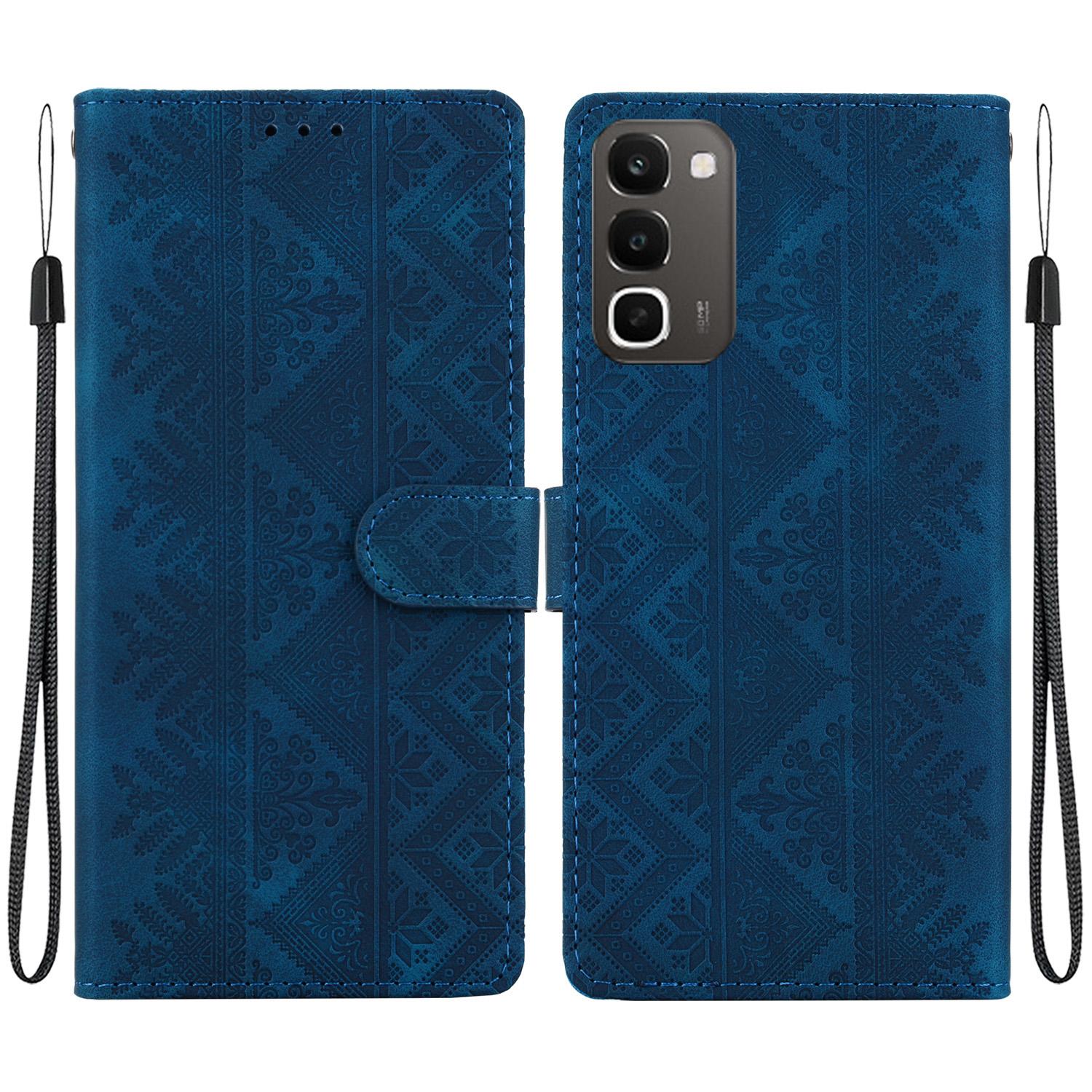 For Realme C100 4G / C100i 4G Ethnic Pattern Embossed Vegan Leather Phone Case(Dark Blue) - Shopkiz.com