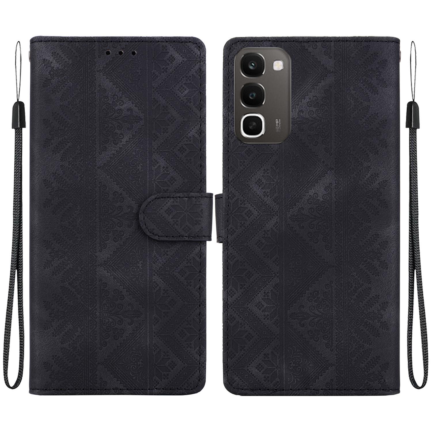 For Realme C100 4G / C100i 4G Ethnic Pattern Embossed Vegan Leather Phone Case(Black) - Shopkiz.com