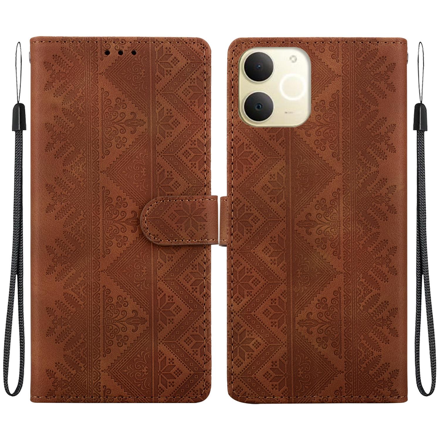 For Realme Note 70 / Note 70T / C71 India Ethnic Pattern Embossed Vegan Leather Phone Case(Brown) - Shopkiz.com