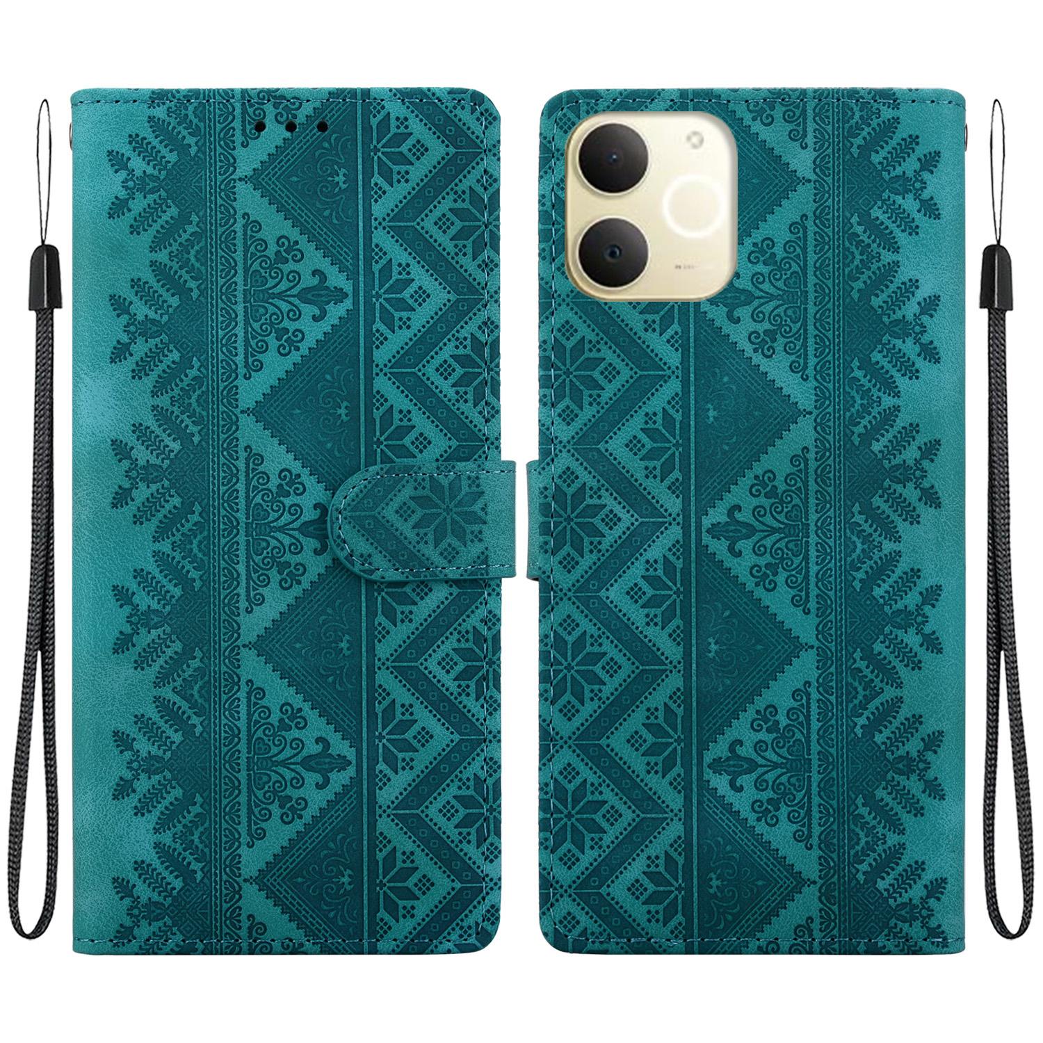 For Realme Note 70 / Note 70T / C71 India Ethnic Pattern Embossed Vegan Leather Phone Case(Green) - Shopkiz.com